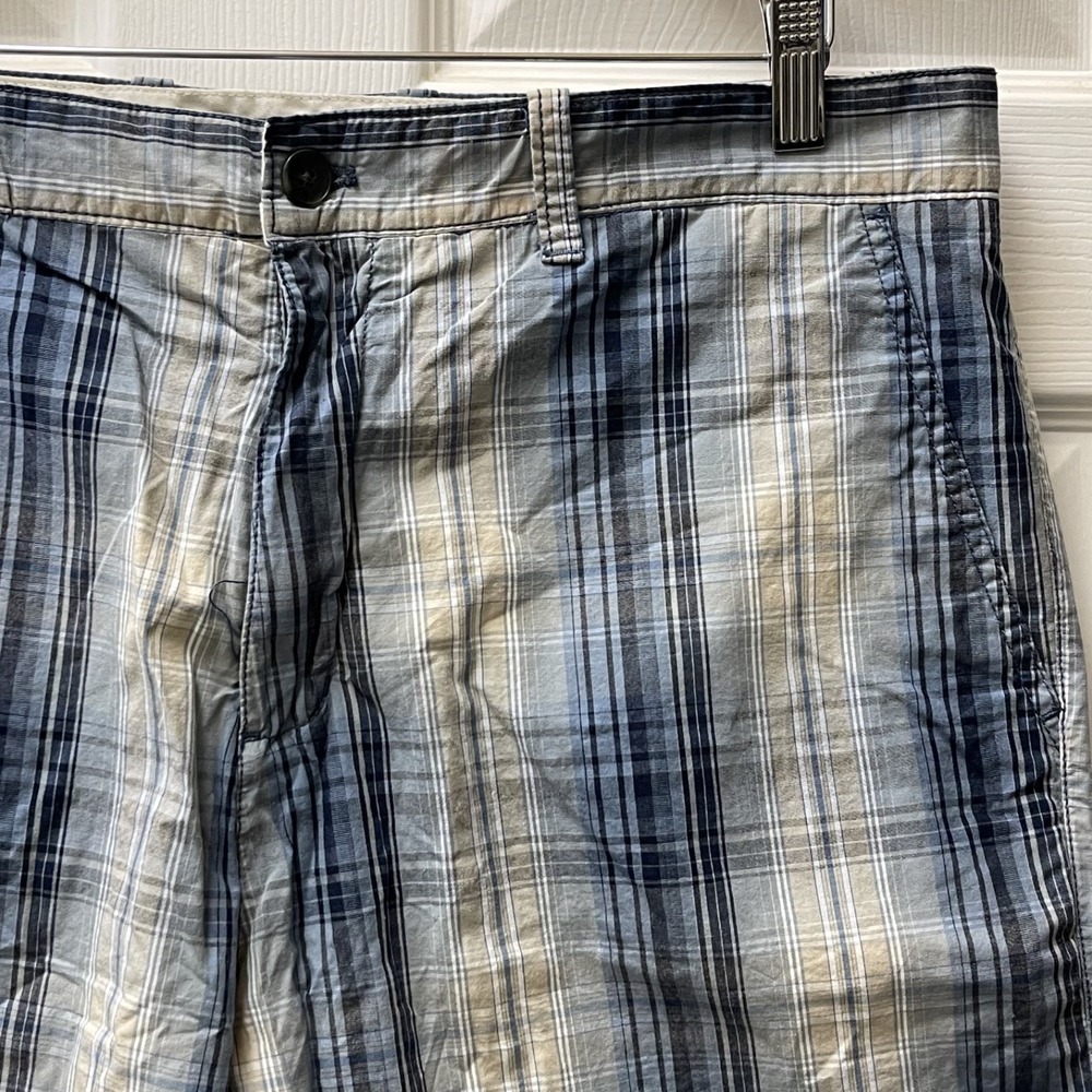 Weatherproof Men's Size 36 Casual Blue/Khaki Plaid Flat Front Chino Zip